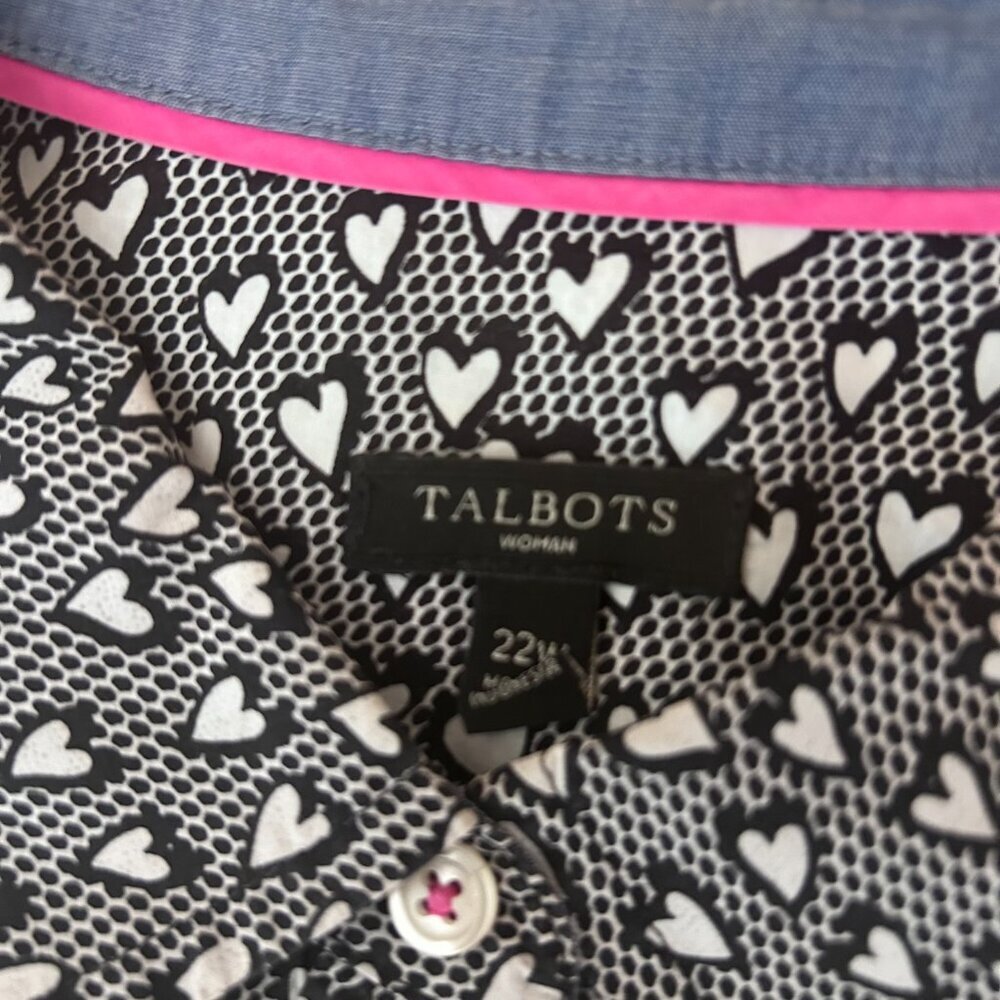 Talbots Perfect Shirt All Over Heart Print Long Sleeve Button Up Plus Size 22W - Picture 7 of 14